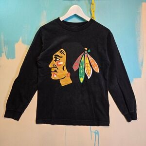 Vintage Blackhawks Shirt‎ Black Scale Chicago Long Sleeve Graphic T-Shirt Size S